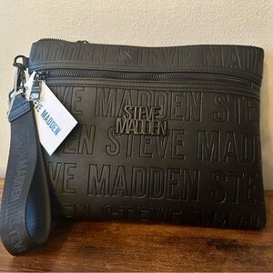 Steve Madden Clutch Wristlet Purse Black Embossed Guitar Strap Wristlet NWT
